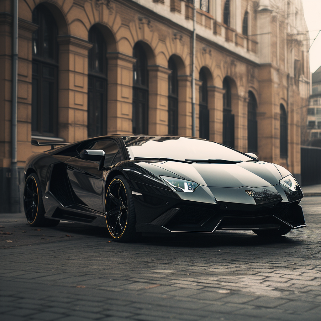 Striking black Lamborghini facing off with a bull