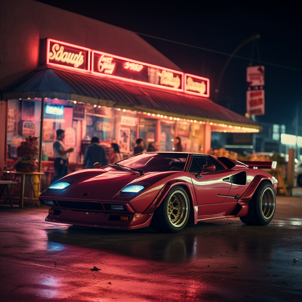 Lamborghini Countach outside Retro Diner