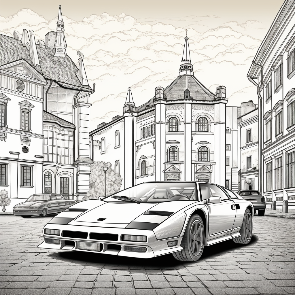 Black lines coloring page of Lamborghini Diablo in Munich