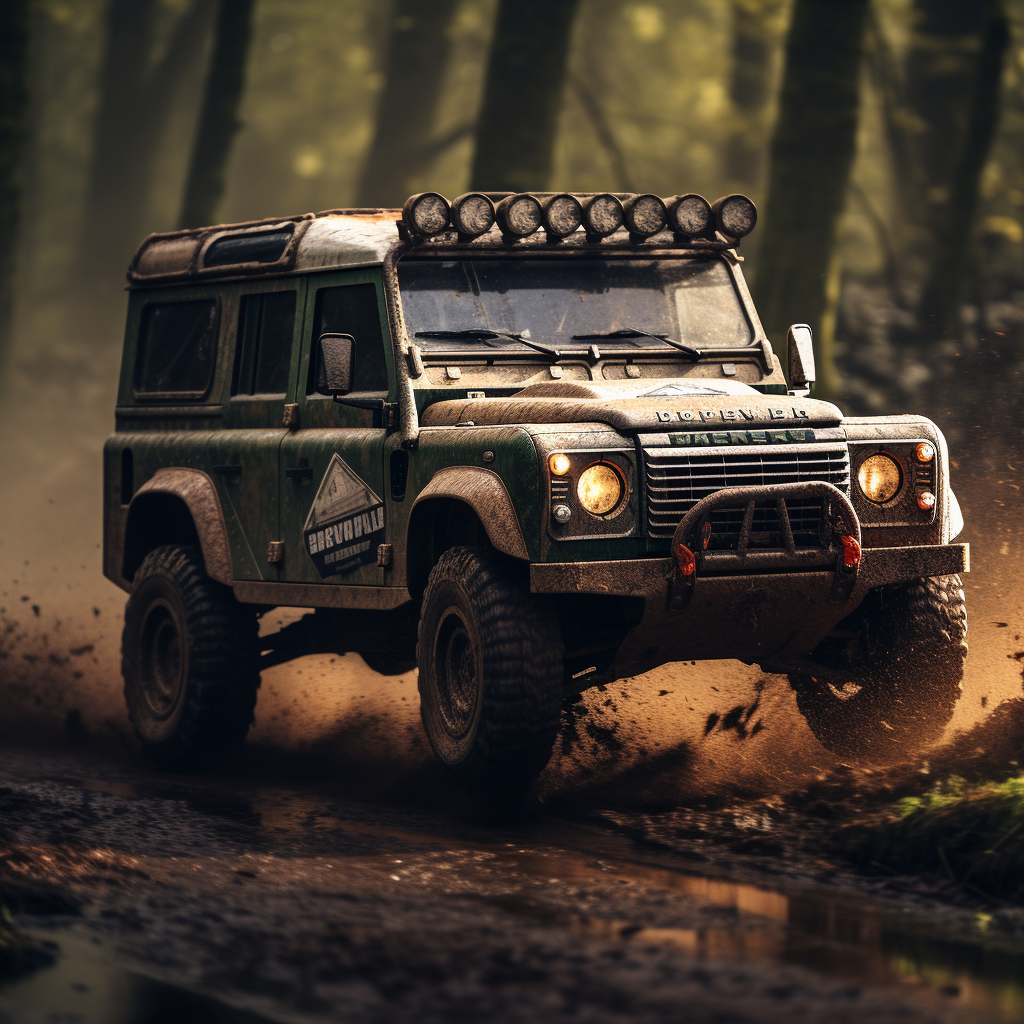 Land Rover Defender with WRC inscriptions