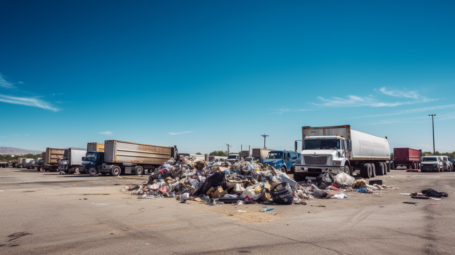 Piles of landfill waste, recyclable materials, and donation items