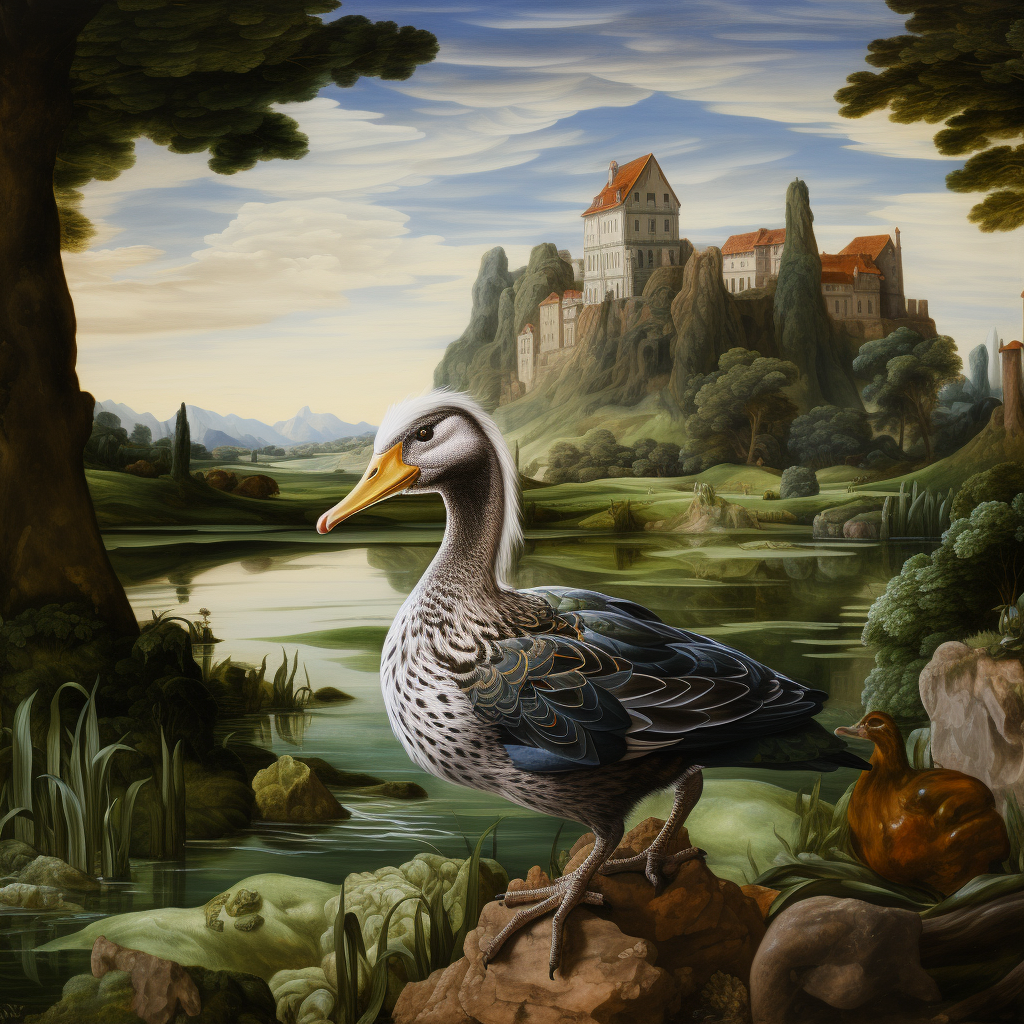 Duck in Albrecht Durer Style Landscape