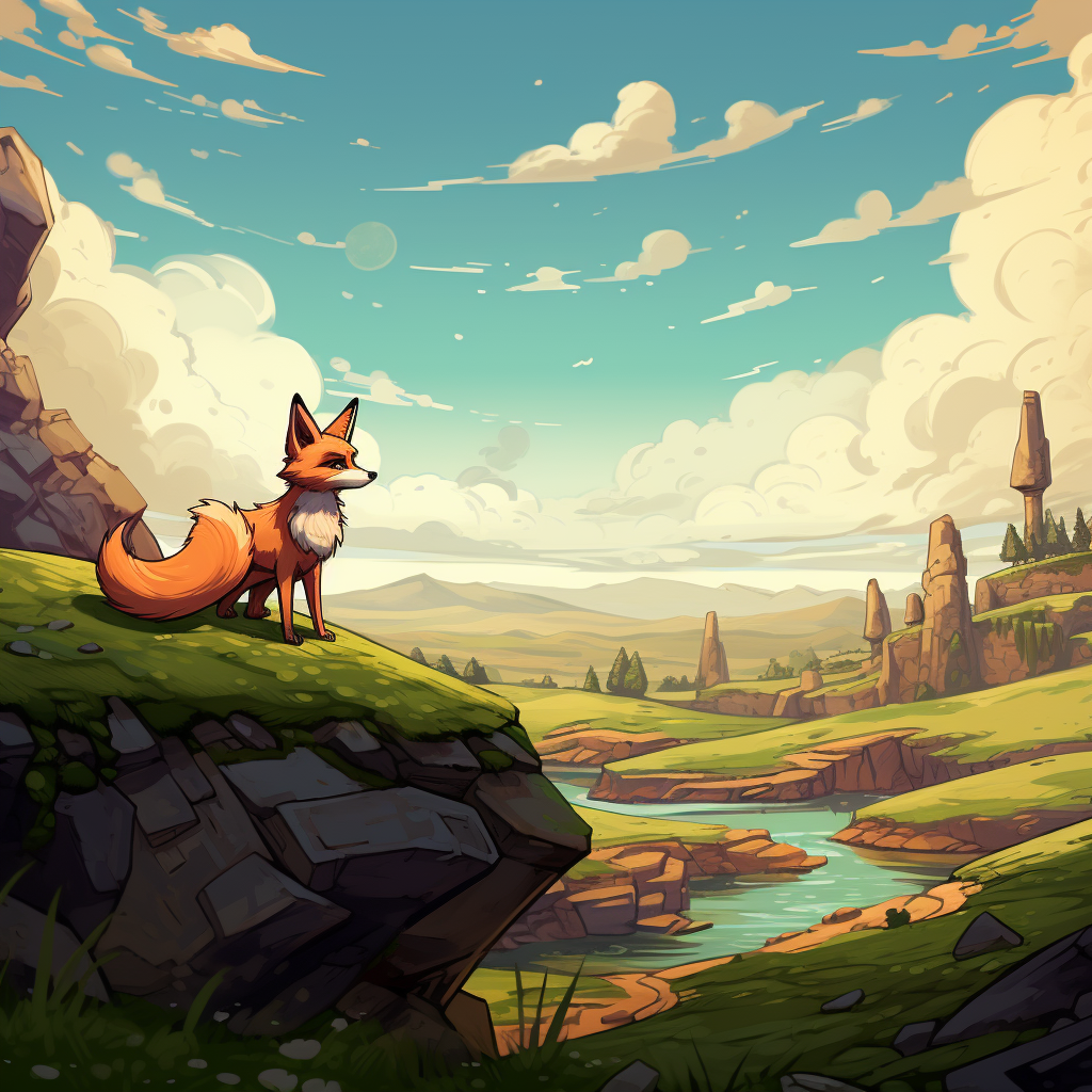 Colorful fox illustration in landscape