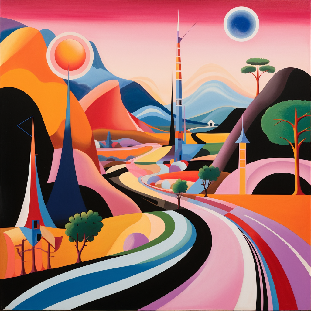 Colorful landscape artwork by Richard Lindner