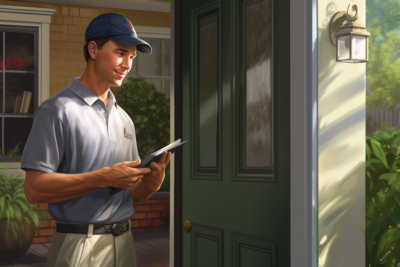 Landscaper talking to homeowner with clipboard