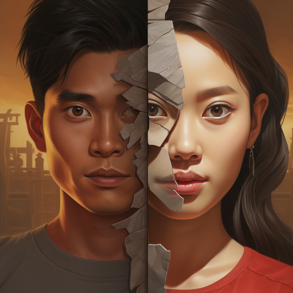 Young Laotian Man and Woman Split Face