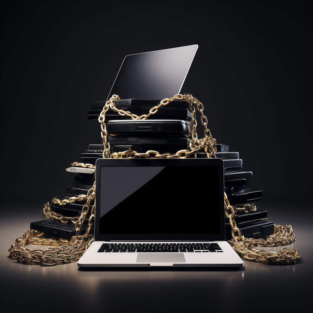 Linked laptops with gold chains