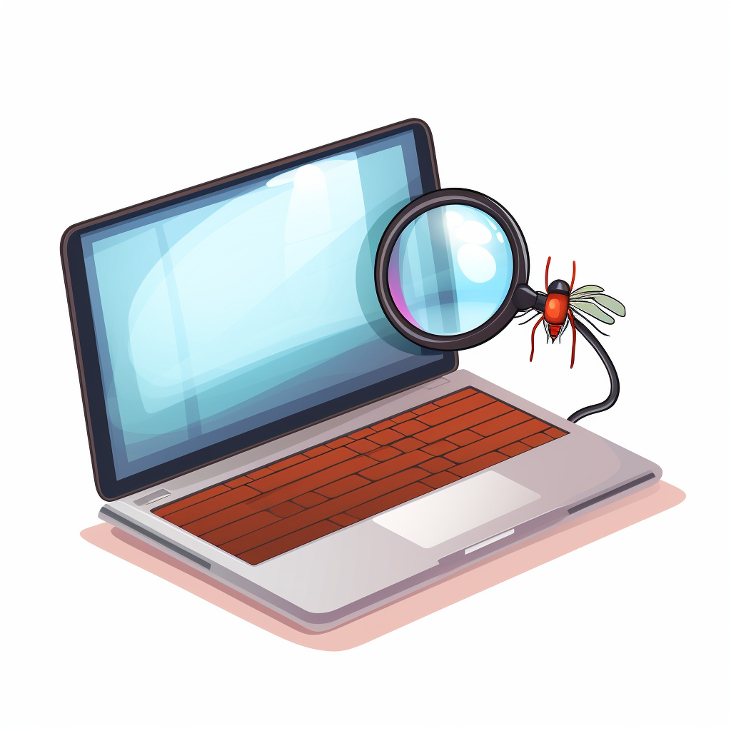 Digital bug found with laptop and magnifying glass