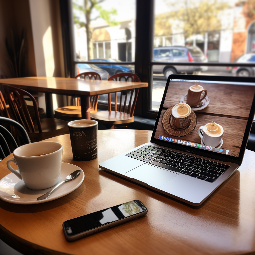 Laptop and phone on table