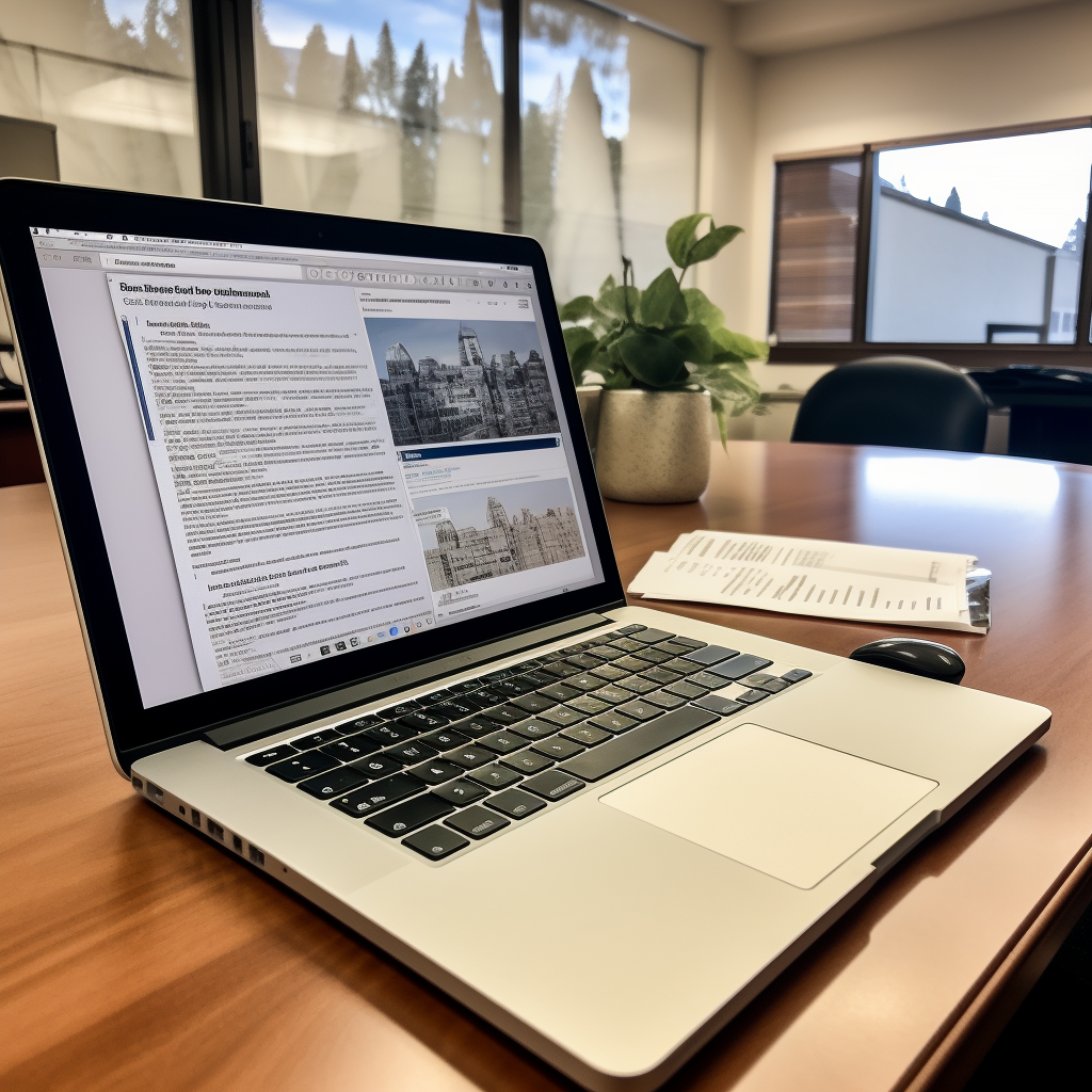 Laptop with Document in Modesto Office