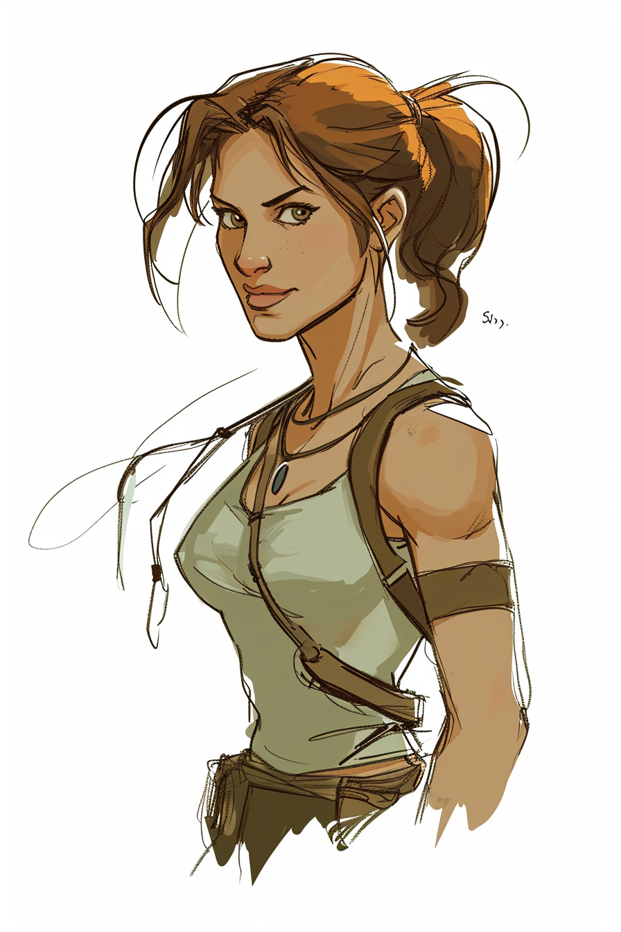 Lara Croft character concept sketch in Disney style