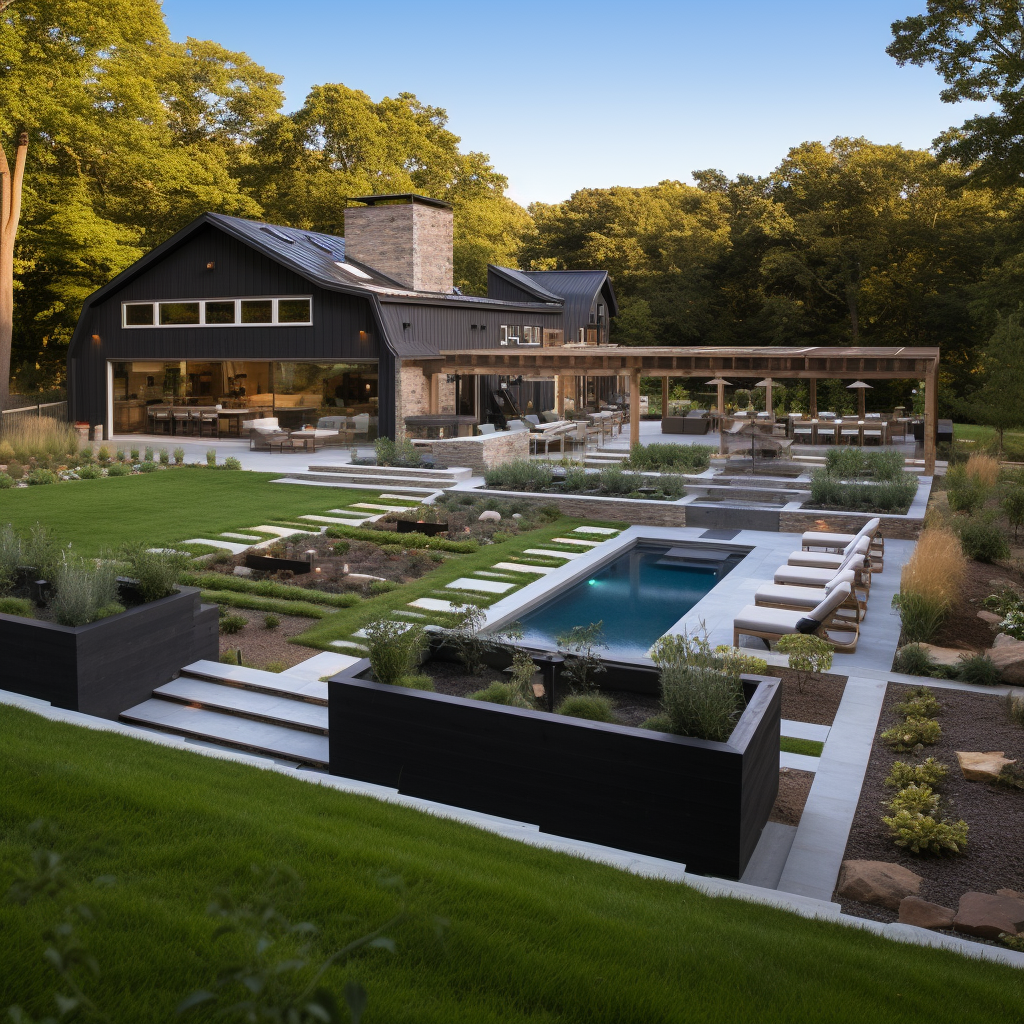 Large Backyard with Modern Pool Seats