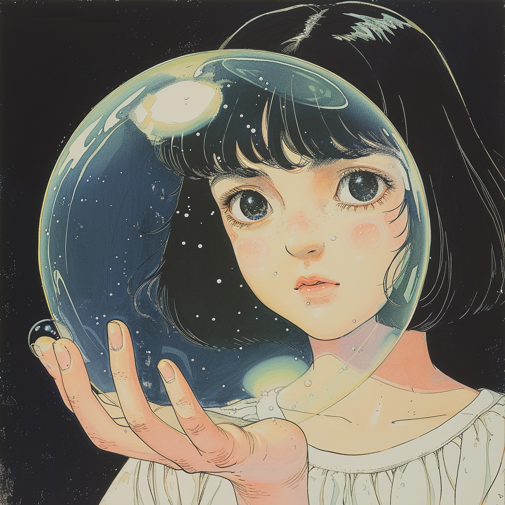 Girl holding large bubble in palm