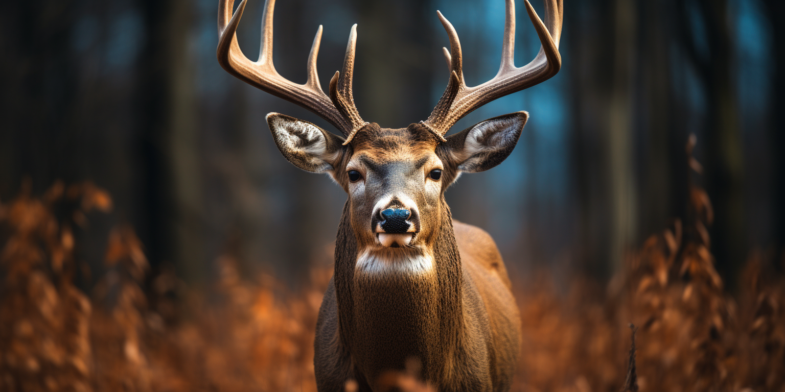 Close-up of a majestic buck staring into the camera