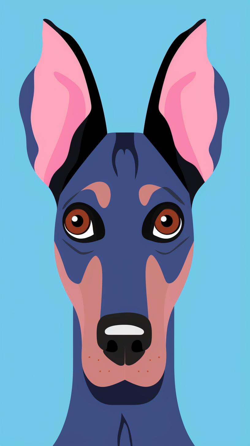 Cute Doberman Cartoon in Pink and Blue