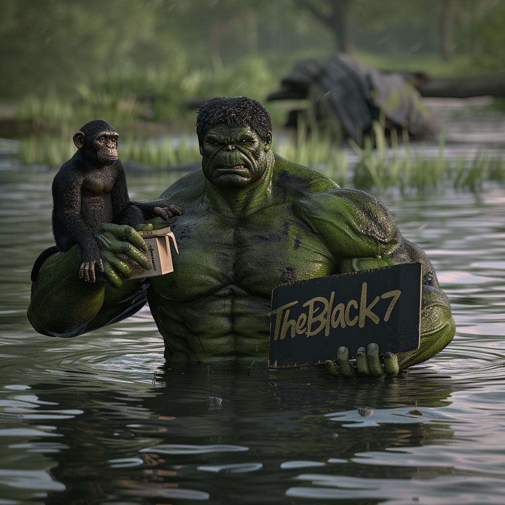 Large Evil Hulk with Monkey Head in River