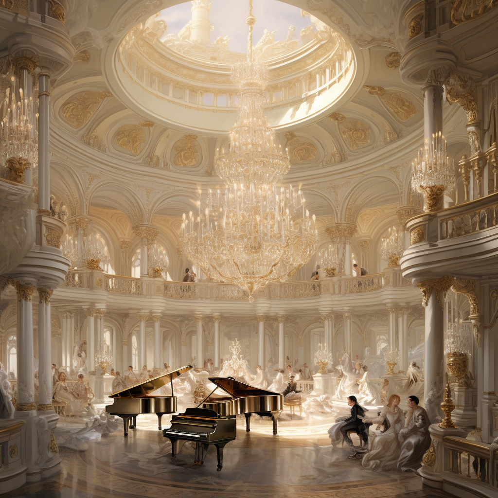 Elegant common room with musicians playing