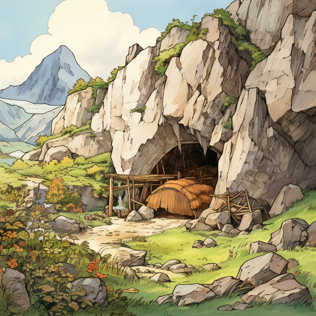 Illustration of a Large Hut in a Valley