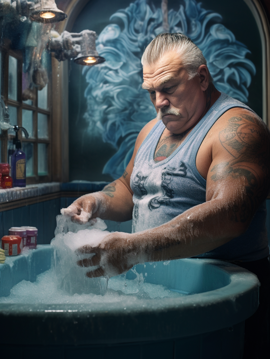 70-year-old bodybuilder enjoying hot tub