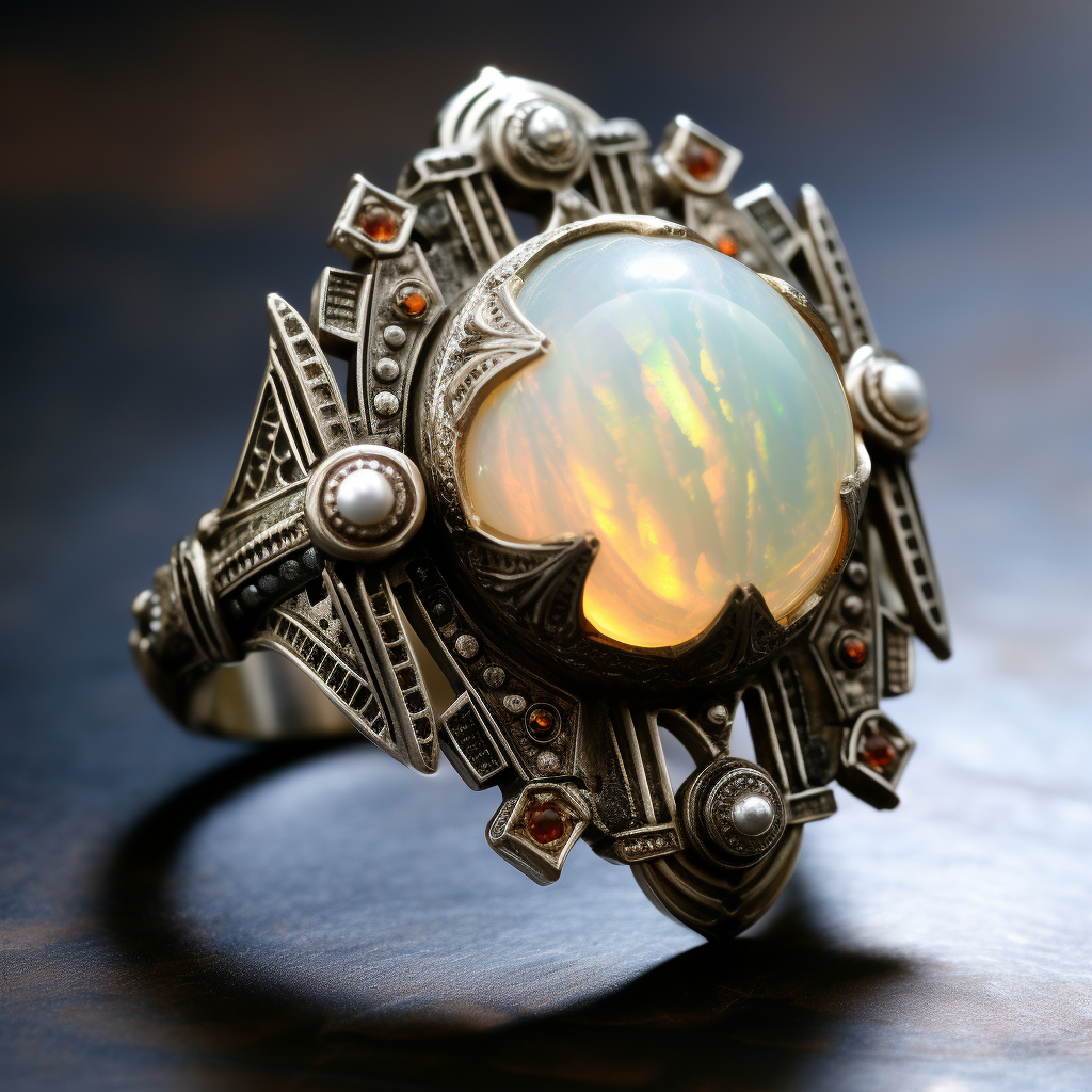 Opulent Opal Ring with Intricate Medieval, Art Deco, and Victorian Designs