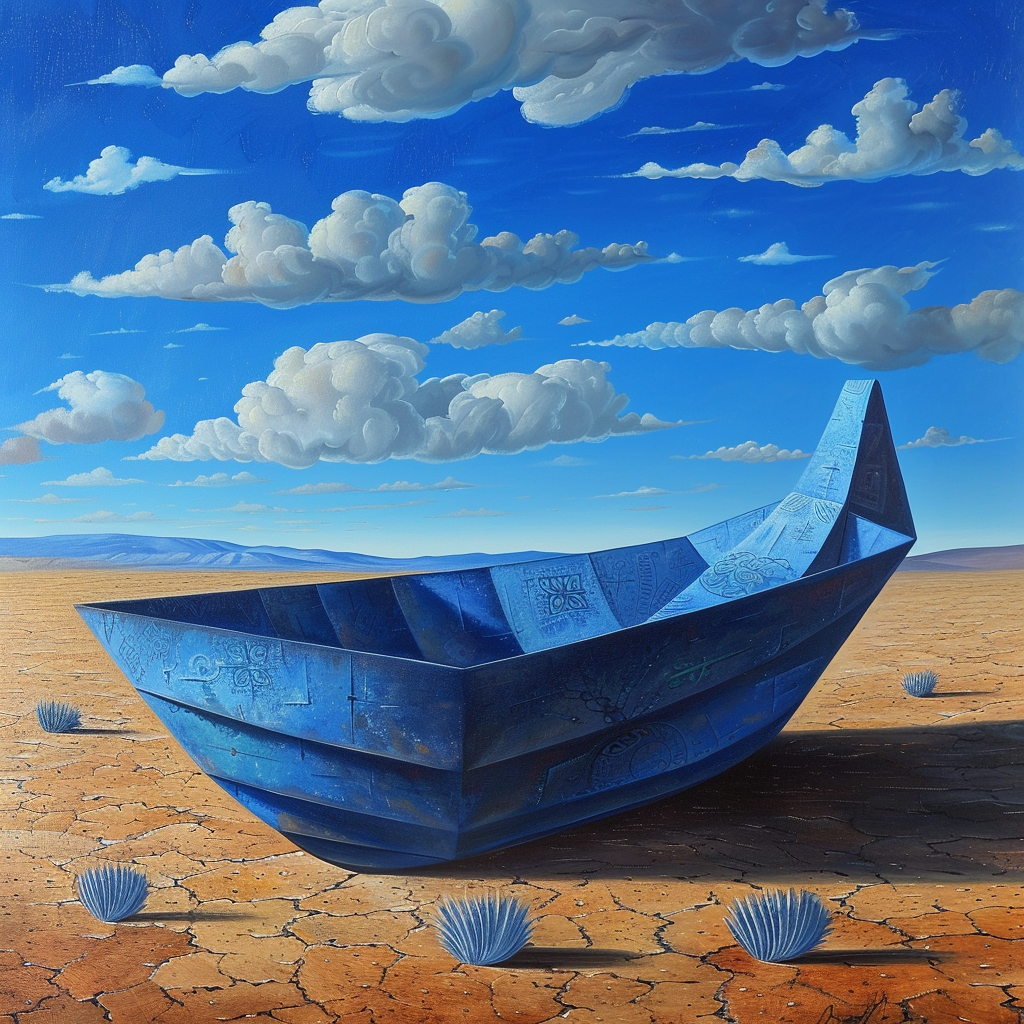 Desert paper boat surreal painting