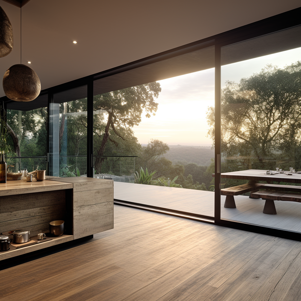 Stylish large sliding windows with panoramic view