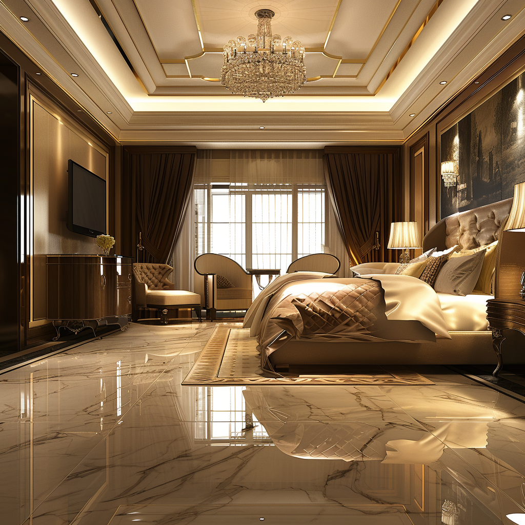 Large bedroom with porcelain floor