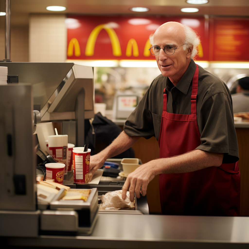 Larry David working at McDonald's