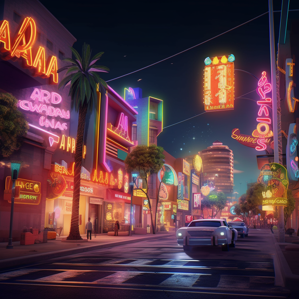 Vibrant 3D Cartoon Art of Las Vegas at Night