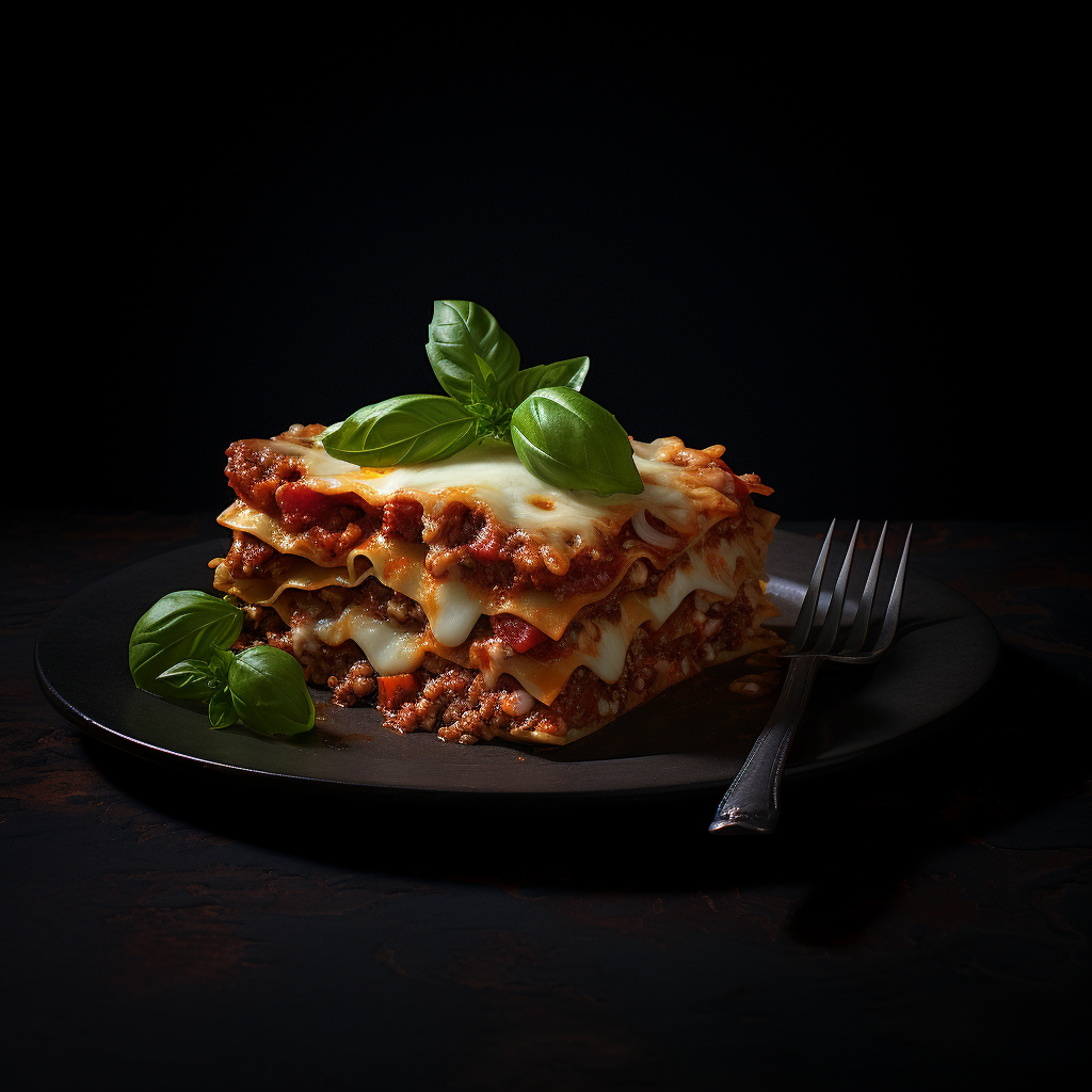 Savory lasagne dish with dark background