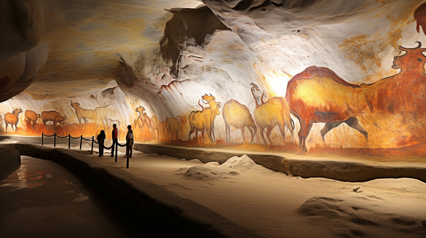 Prehistoric cave painting with highlighted background