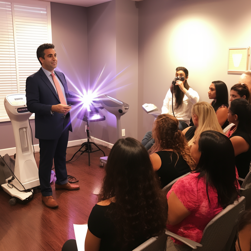 Workshop participants learning about laser hair removal