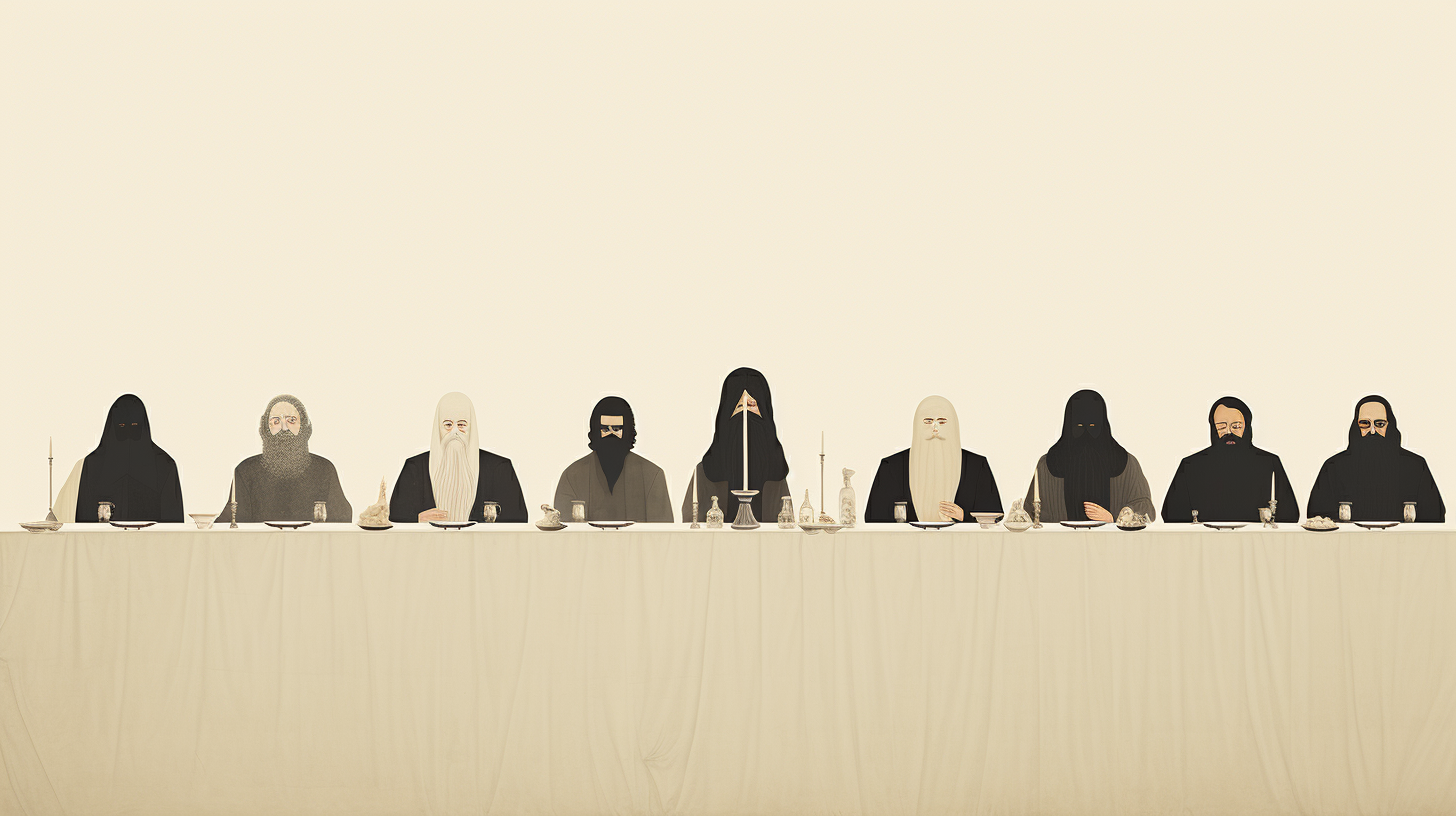 Black and white Last Supper character drawing