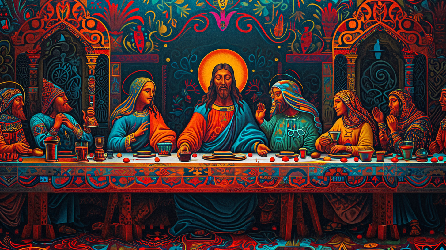 Huichol Style Last Supper with Psychedelic Details