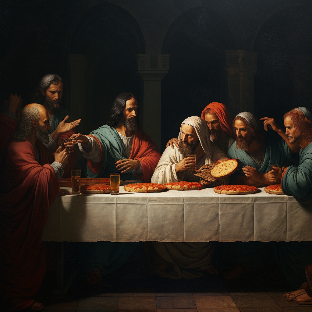 Leonardo DaVinci's Last Supper pizza rendition