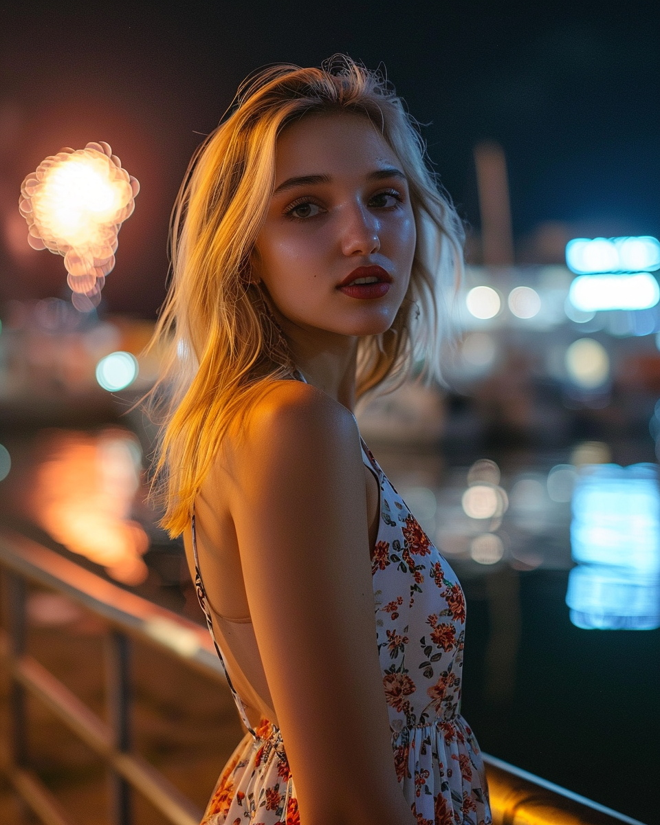 Beautiful model smiling at Latchi Harbour, Cyprus