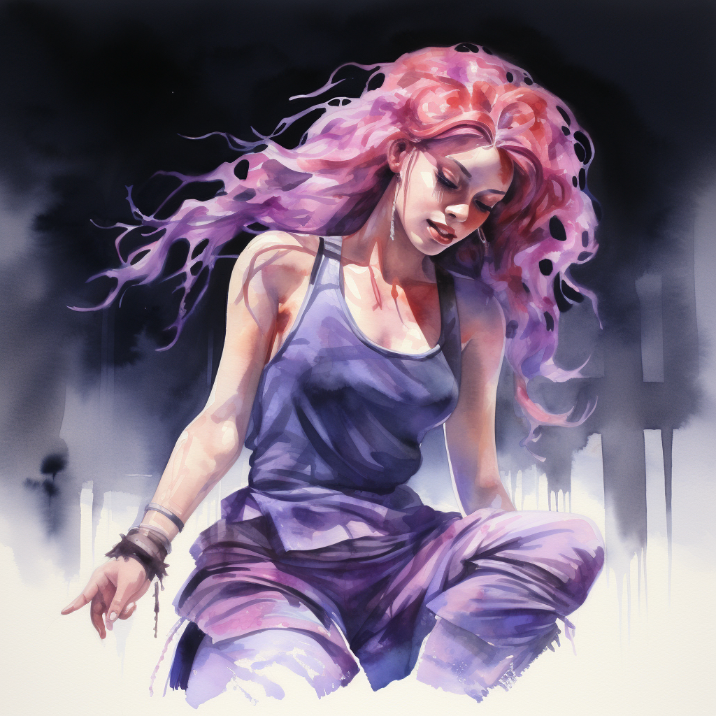 Girl with Purple Hair Dancing at Night