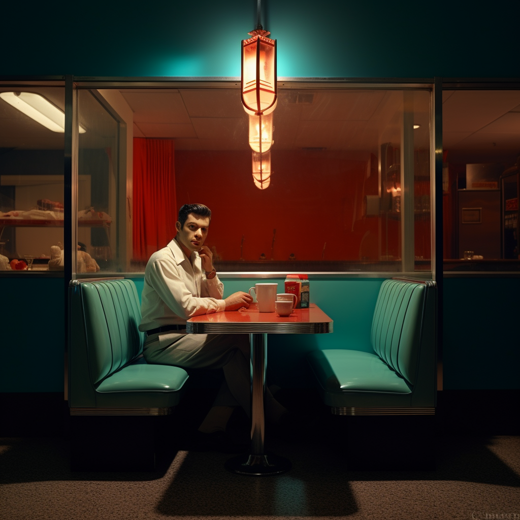 Person sitting in 1950's diner booth