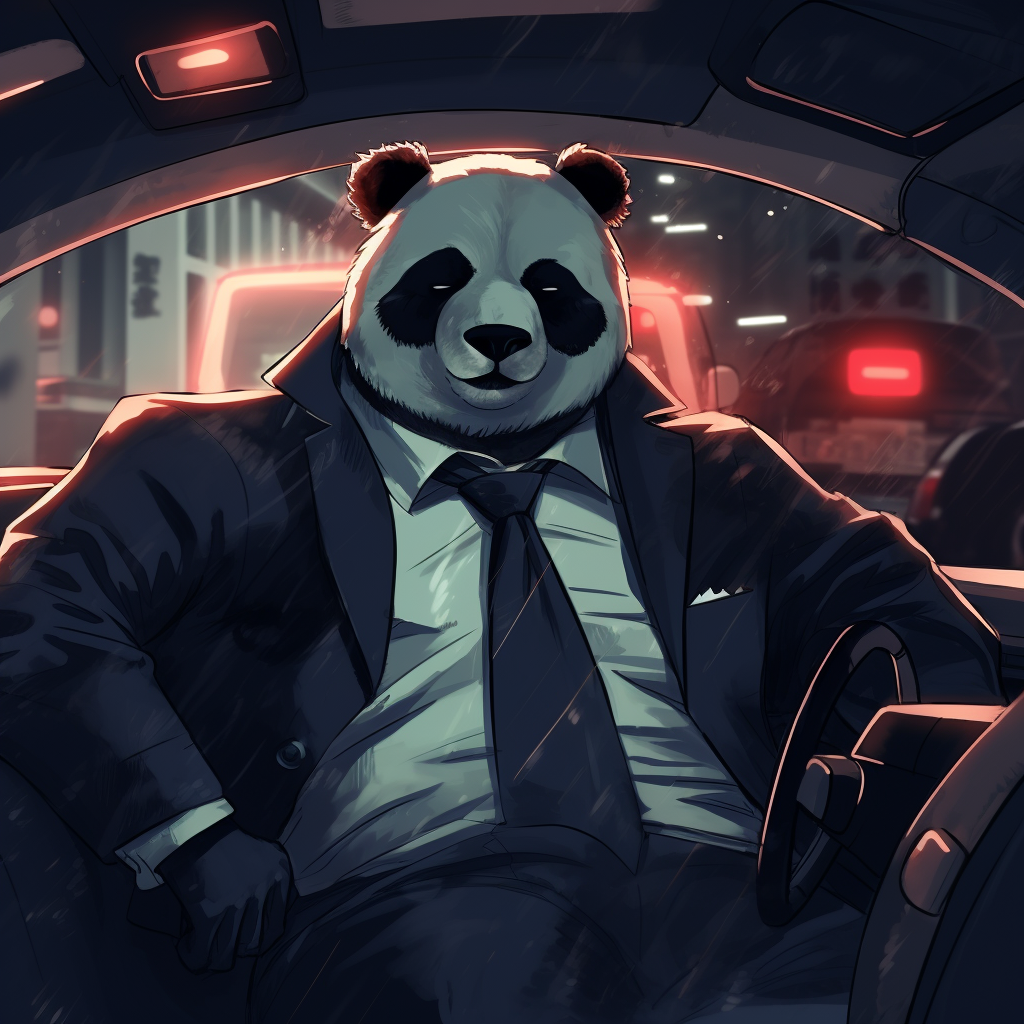 Panda mafia boss driving at night