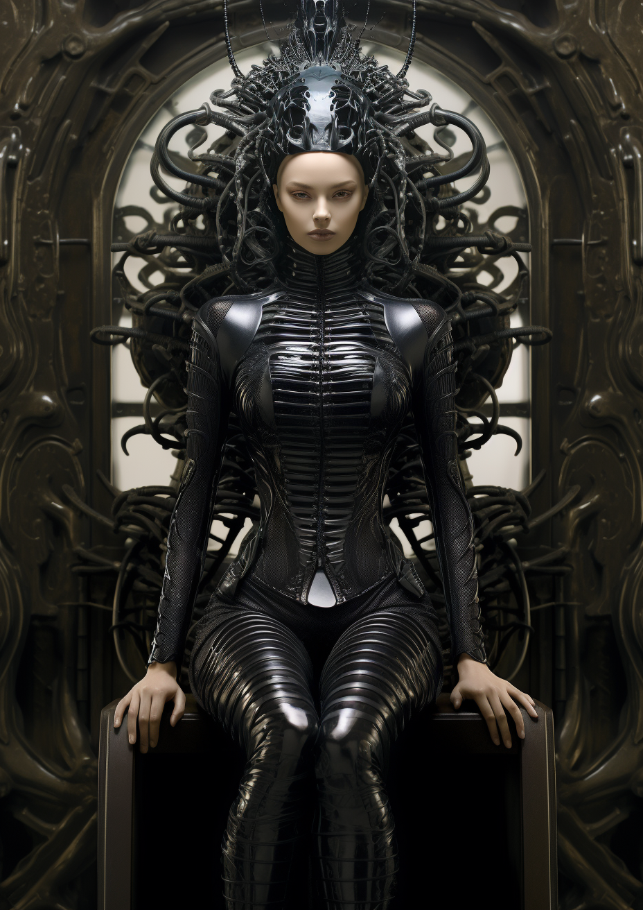 Woman in Latex Dress in Giger Style