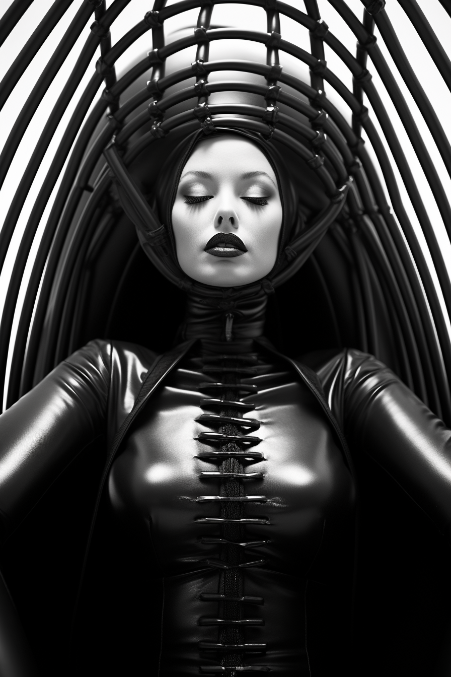 Woman in distinctive black and white latex style