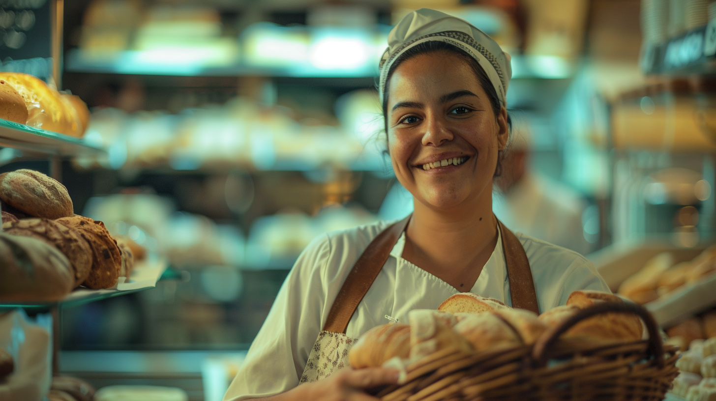 Latin Baker with Bread Basket Smile