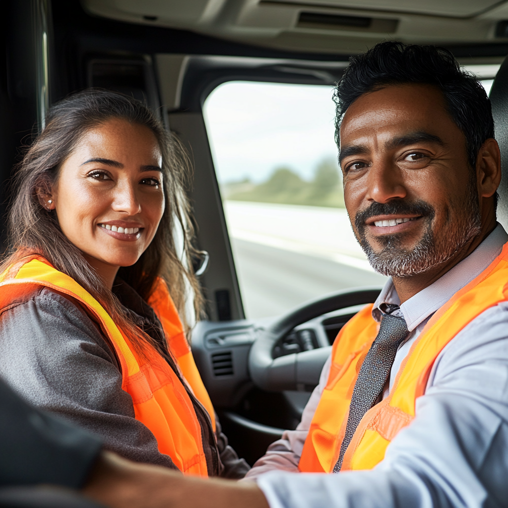 Latin truck drivers in cabin