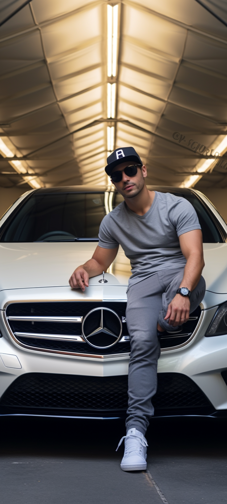 Latin man posing with Mercedes Benz AMG SL