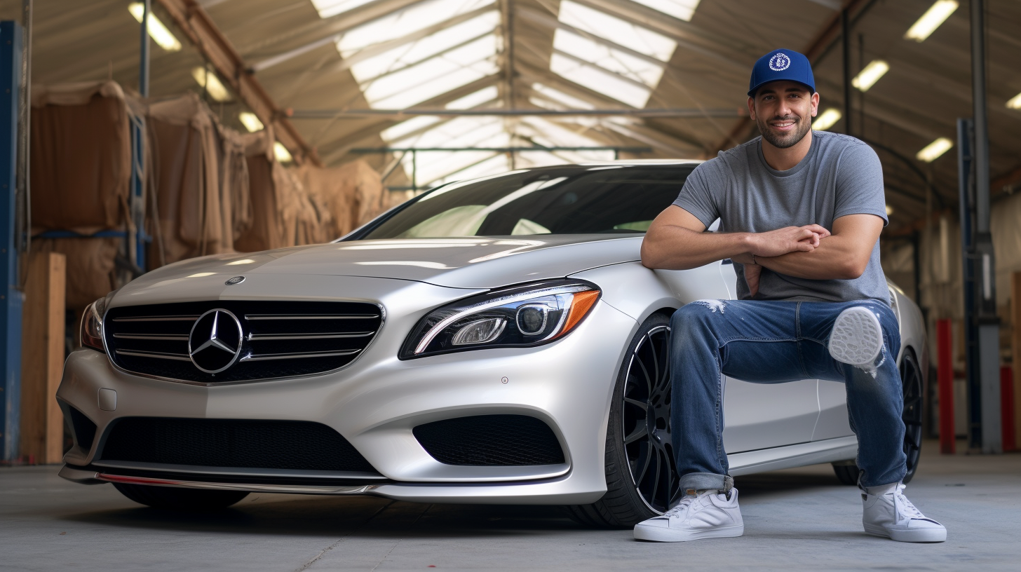 Latin Man with 2023 Mercedes Benz AMG SL