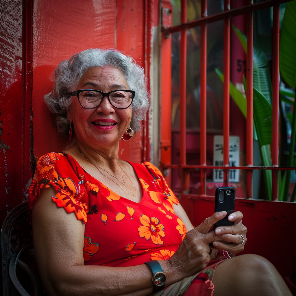 Smiling Latina Woman on Phone