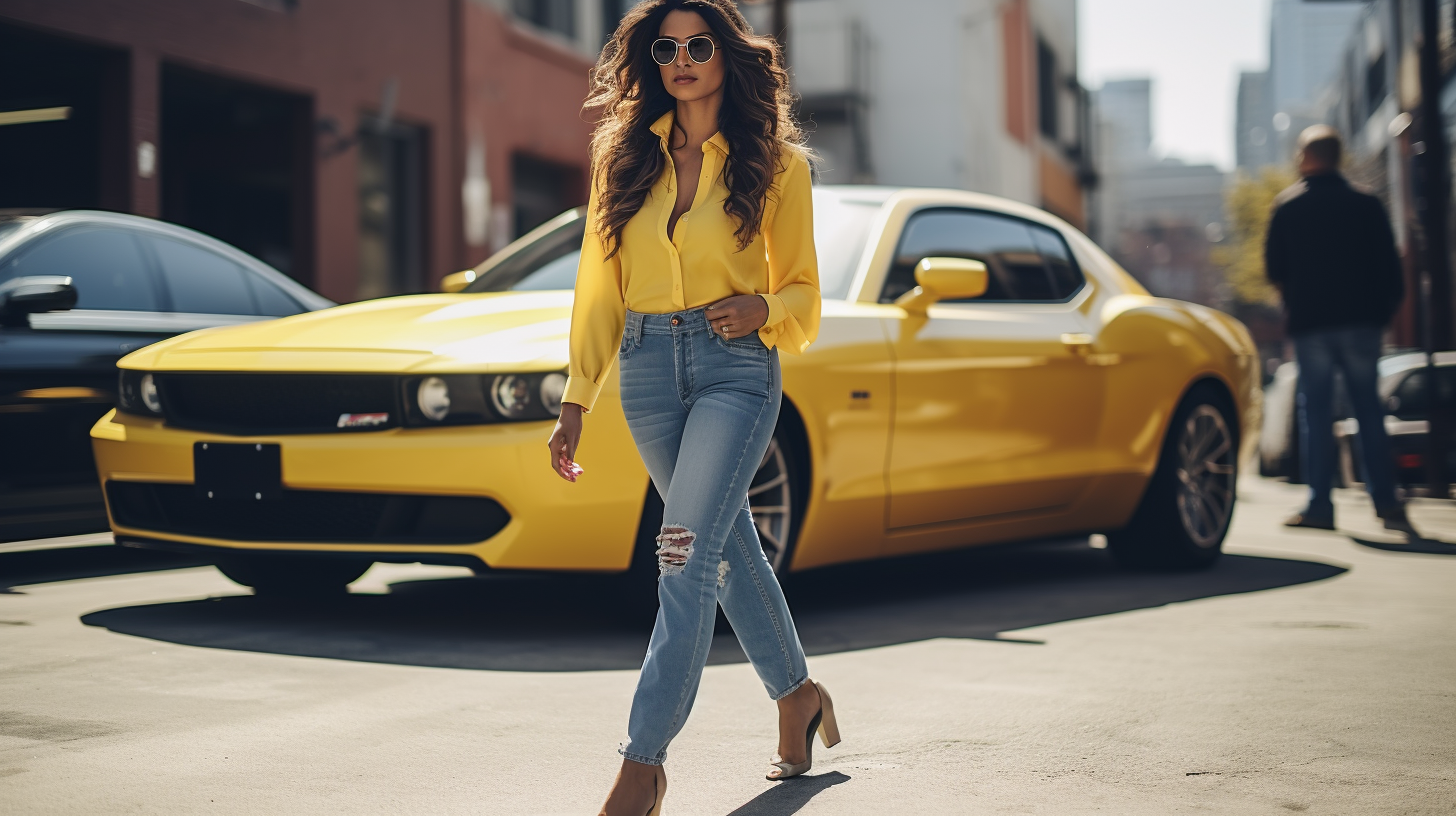 Latina woman walking to car with nice tiers