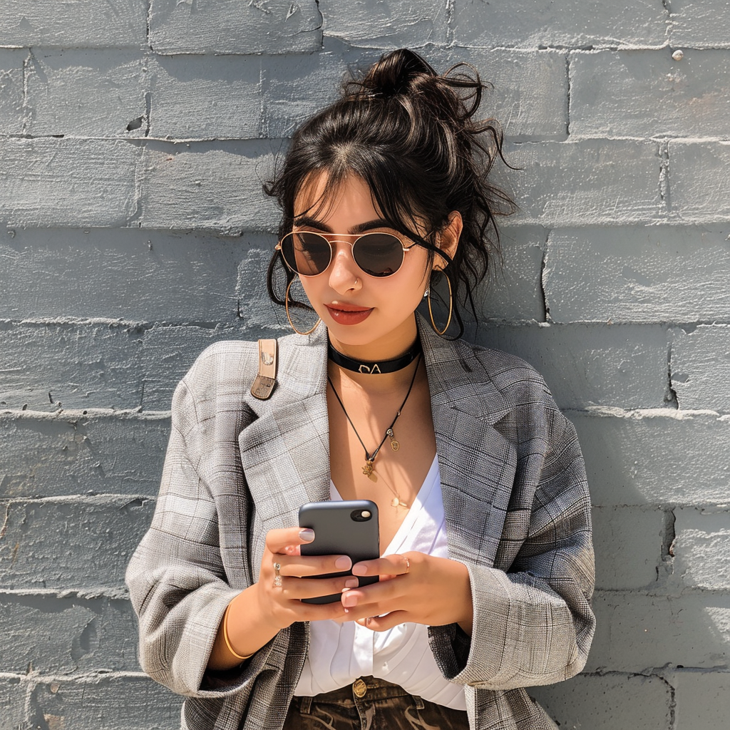 Latina woman with stylish iPhone