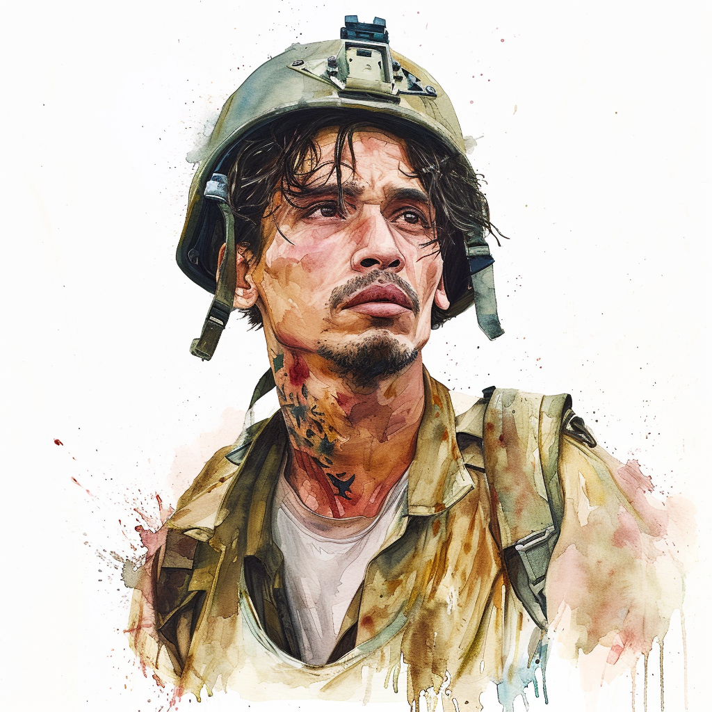 Latino male post-apocalyptic survivor watercolor painting