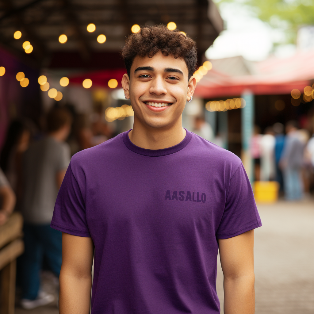 Smiling Latino Male in Purple T-Shirt